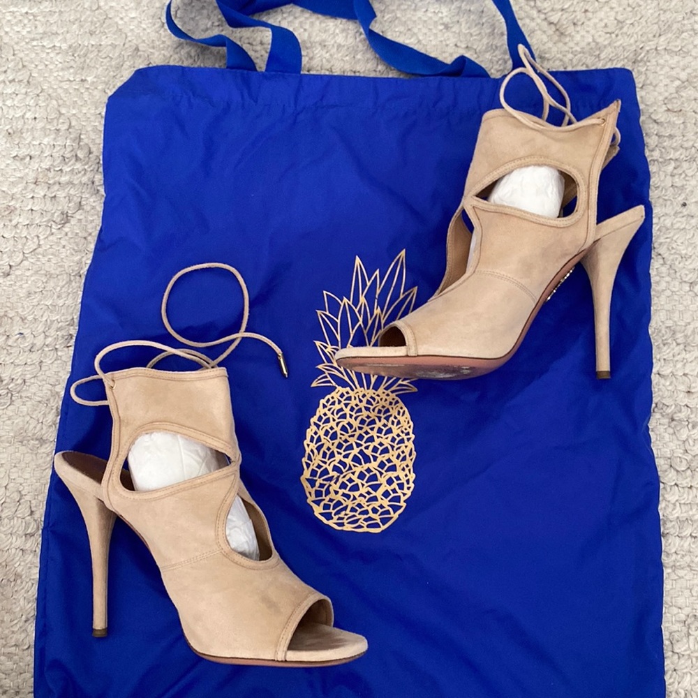 Aquazurra Suede Sexy Thing Tie Back Heel, Nude, 38